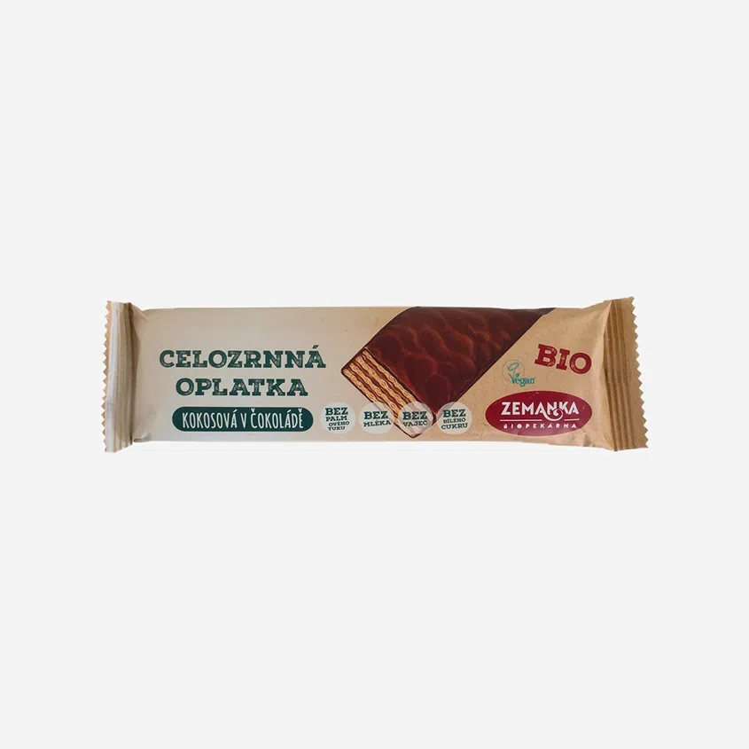 Celozrnná oplatka z jednozrnky kokosová v čokoládě BIO 12 x 40 g